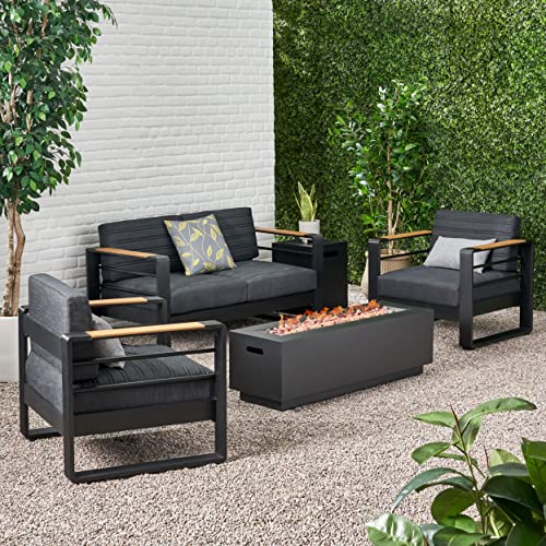 Christopher Knight Home Ostrander Outdoor Conversation Set Black Natural Dark Gray