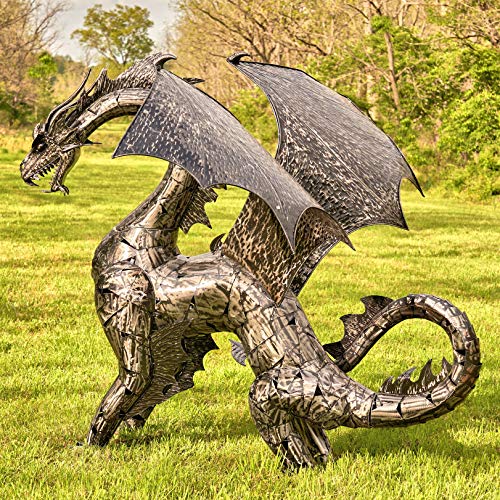 Zaer Ltd. Large Metal Dragon Statue 89" L x 79" W x 73" H Metallic Silver