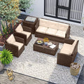 Nestl 6-Piece Patio Furniture Set with Storage Box, Brown Wicker/Beige Cushions