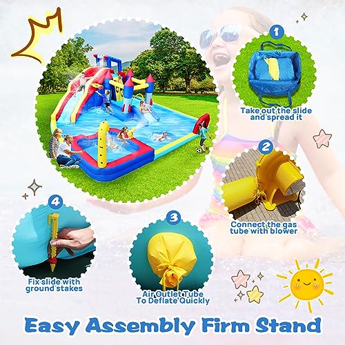 Ytonisld Inflatable Water Slide 19x17x8 Ft 10-in-1 Water Park Bouncy Castle Multicolor
