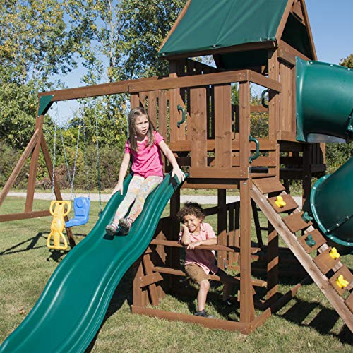 Swing-N-Slide Denali Tower Swing Set with Slides & Climbing Wall Wood