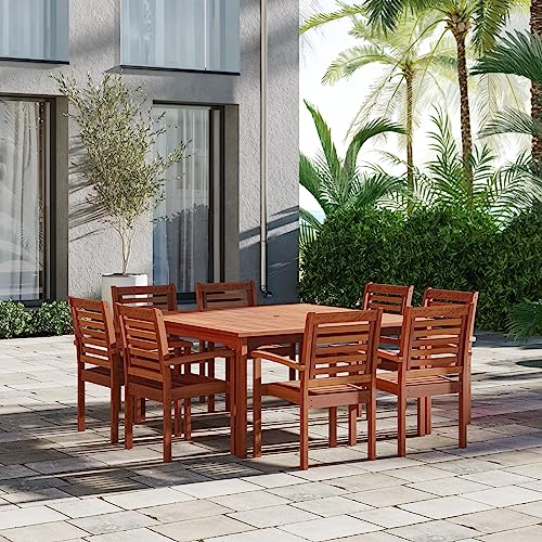 Amazonia Kevin Milano 9-Piece Outdoor Square Dining Table Set Eucalyptus Wood Amazonia