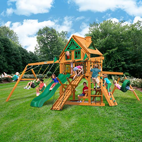 Gorilla Playsets Frontier Treehouse Wooden Swing Set Brown
