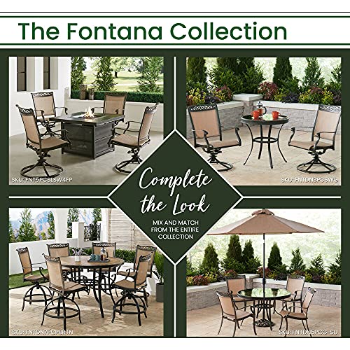 Hanover Fontana 7-Piece Outdoor High-Dining Patio Set with 6 Sling Swivel Chairs and Round Table, Tan/Bronze
