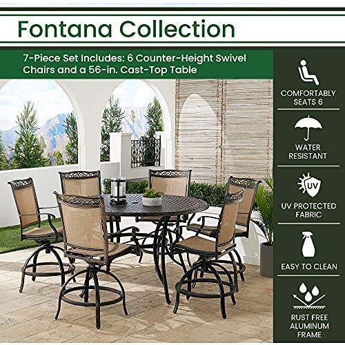 Hanover Fontana 7-Piece Outdoor High-Dining Patio Set Tan/Bronze