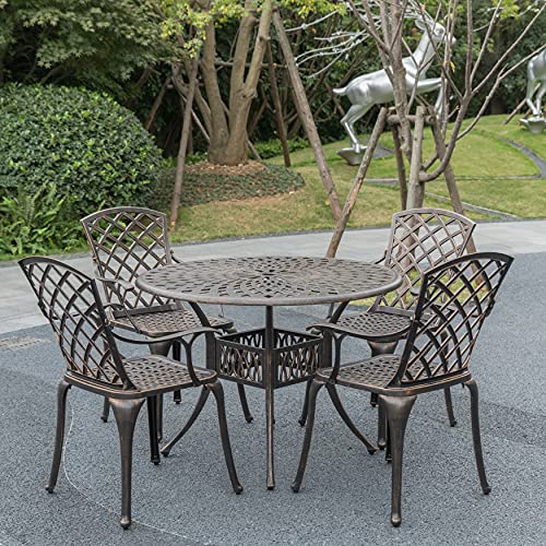 Gardenised Bronze Indoor and Outdoor Dining Set with 4 Chairs and 1 Table, Bistro Patio Cast Aluminum