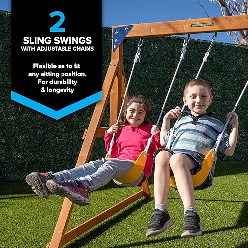 Sportspower North Peak Wooden Swing Set with A-Frame & Slide Yellow/Blue