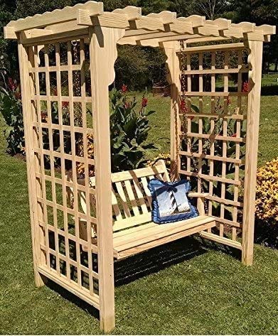 Backyard Crafts Amish-Made Lexington Style Cedar Arbor with Swing 6' Wide Unfinished