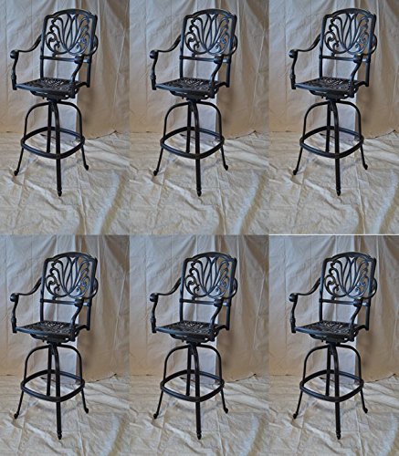 Patio Land Elizabeth Outdoor Patio Swivel Bar Stools Cast Aluminum Dark Bronze