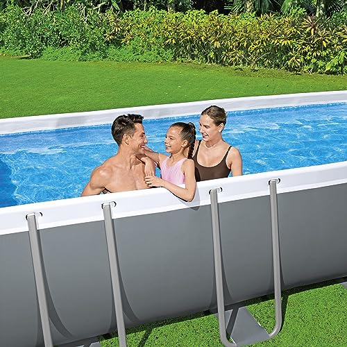 Bestway Power Steel Rectangular Metal Frame Pool Set Gray