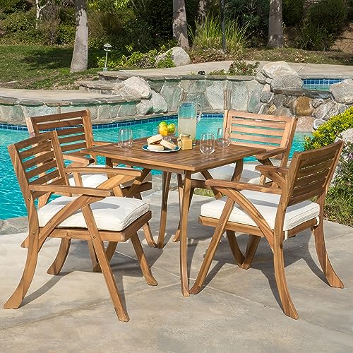 Christopher Knight Home Hermosa 5-Pc Acacia Wood Dining Set Teak Finish