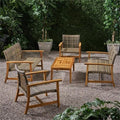 Noble House Hampton 5 Piece Outdoor Wood and Wicker Loveseat Set Grey