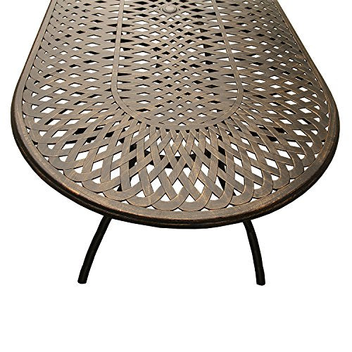 Oakland Living Contemporary Modern Outdoor Mesh Lattice Aluminum 95-Inch Oval Dining Set with Eight Arm Chairs Bronze