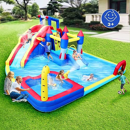 Ytonisld Inflatable Water Slide 19x17x8 Ft 10-in-1 Water Park Bouncy Castle Multicolor