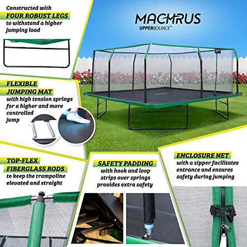 Upper Bounce 12x12 FT Square Trampoline Set with Enclosure Black/Green