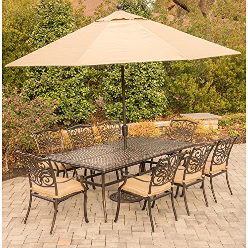 Hanover Traditions 9-Piece Outdoor Dining Set with Tan Cushions
