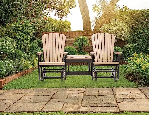 EcOasis Grand Lake Amish Crafted Poly Outdoor Adirondack Double Glider Weatherwood on Black