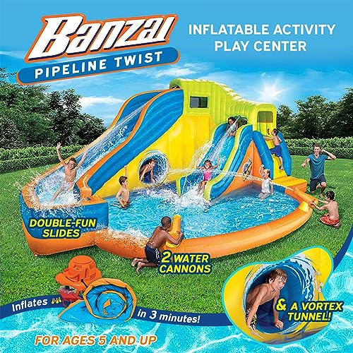 BANZAI Pipeline Twist Kids Inflatable Waterpark Play Center Blue/Yellow/Orange