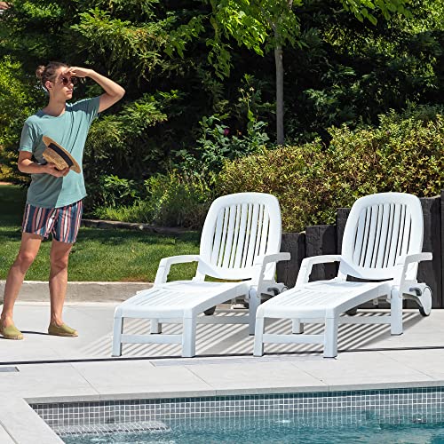 YITAHOME Outdoor Folding Chaise Lounge Chair 6-Position Adjustable Backrest White