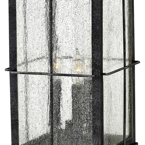 Hinkley Bingham Large Pier Mount Outdoor Lantern - Aluminum, Clear Seedy Glass, Gas Light Style - Greystone Finish