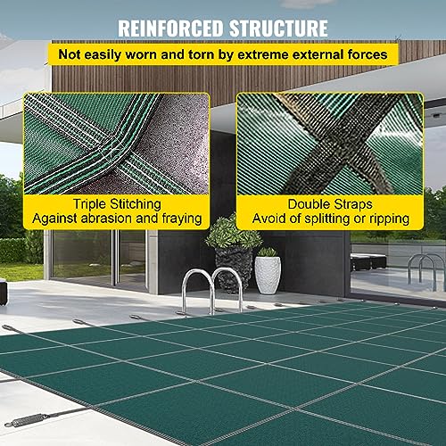 DOUKI Rectangular Inground Pool Safety Cover 20x42ft Triple Stitched Mesh PP Green