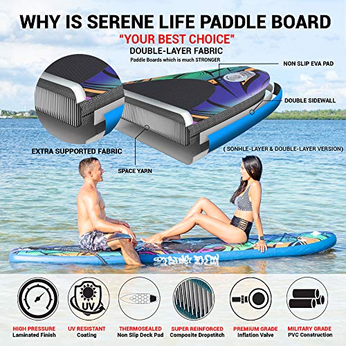 SereneLife Inflatable Stand Up Paddle Board Black