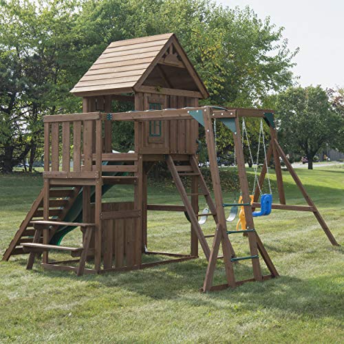 Swing-N-Slide Knightsbridge Wooden Swing Set with Slide & Monkey Bars, Green