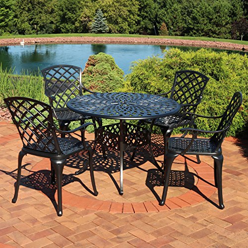 Sunnydaze 5-Piece Cast Aluminum Patio Dining Set - 4 Chairs and 41" Table Black