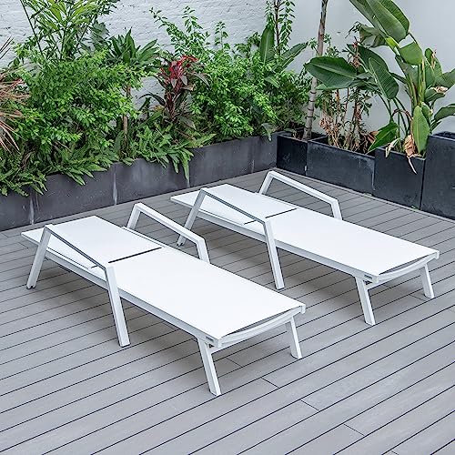 LeisureMod Modern White Sling Chaise Lounge Chair Set of 2