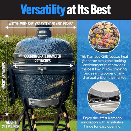 Slow 'N Sear Deluxe Kamado Grill 22" for Two-Zone Charcoal Cooking