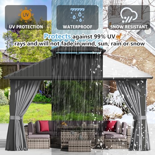 Aoxun 12Ft x 14Ft Hardtop Gazebo with Breathable Netting and Curtains Gray