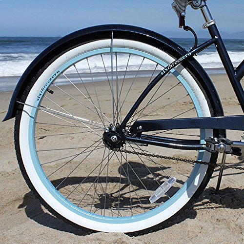 sixthreezero Women's 1-Speed 26-Inch Beach Cruiser Bicycle Classic Dark Blue with Brown Seat/Grips