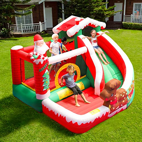 SunSports Christmas Bounce House with Slide Red/Green/White