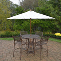 Oakland Living Elite Bar Set with Table, 4 Stools, Umbrella, Metal Stand Antique Bronze