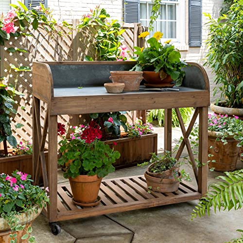 Park Hill Collection Zinc Top Potting Table Natural Finish