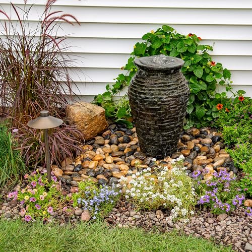 Aquascape 24 Inch Stacked Urn Kit Outdoor Fountain Slate Gray