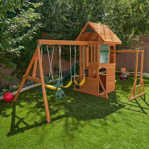 KidKraft Ridgeview Deluxe Clubhouse Wooden Swing Set Brown