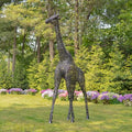 Zaer Ltd. 9 Ft Tall Mommy and 7 Ft Tall Baby Giraffe Iron Garden Statues Metallic Black and Silver