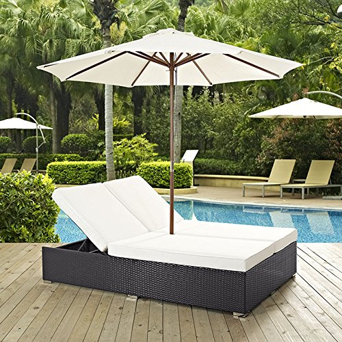 Modway Convene Outdoor Patio Double Chaise Lounge Chair and Umbrella Set White