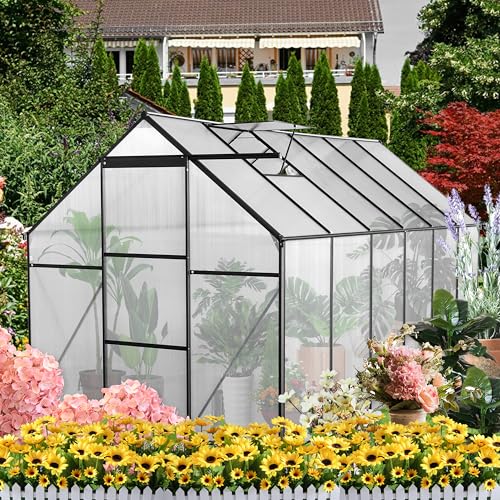 ACQCA 6x12 FT Polycarbonate Greenhouse with Sliding Door and Adjustable Roof Black