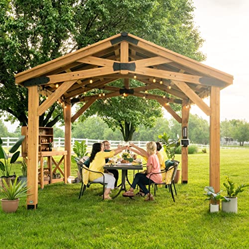 Backyard Discovery Norwood 14' x 12' Cedar Wood Outdoor Gazebo Pavilion Light Brown