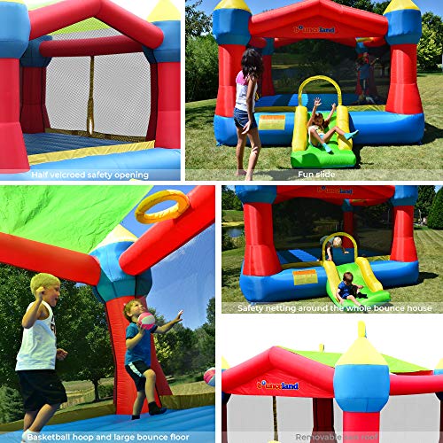 Bounceland Inflatable Party Castle Bounce House with Slide and Basketball Hoop Red/Blue