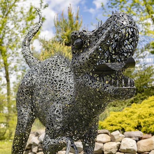 Zaer Ltd. 7.33ft Tall Giant Metal Tyrannosaurus Rex Garden Statue Chompers Metallic