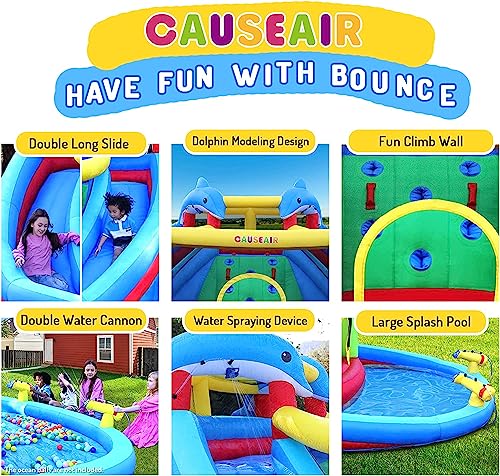 Causeair Inflatable Water Slide & Bounce House with Dolphin Styling Multi
