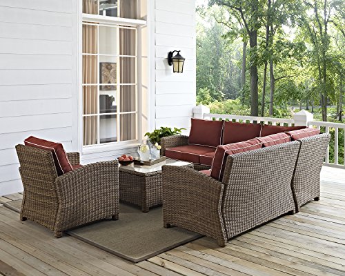 Crosley Furniture Bradenton 5-Piece Outdoor Sectional Sofa Set Brown with Sangria Cushions