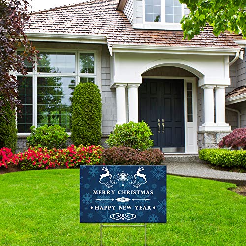 Yard Sign Merry Christmas Happy Holidays Lawn Signage 18" x 12" with 15-inch Heavy Duty Stake