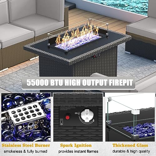 LayinSun 10 Piece Patio Furniture Set with 44" Propane Gas Fire Pit Table F10-black/Light Grey