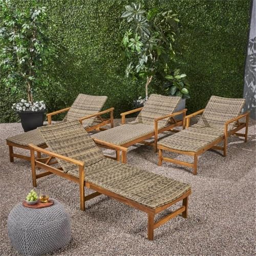 Afuera Living Outdoor Acacia Wood Chaise Lounge Set of 4 Natural
