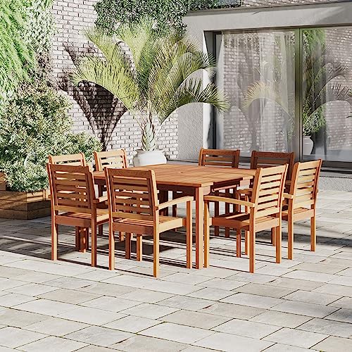 Amazonia Kevin Milano 9-Piece Outdoor Square Dining Table Set Eucalyptus Wood Amazonia