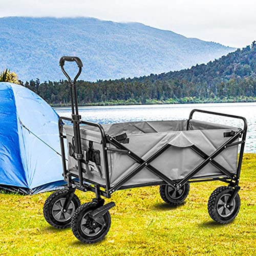 5sssallefaa Folding Utility Wagon 4-Wheeled Outdoor Cart with Brake 100KG Load Capacity